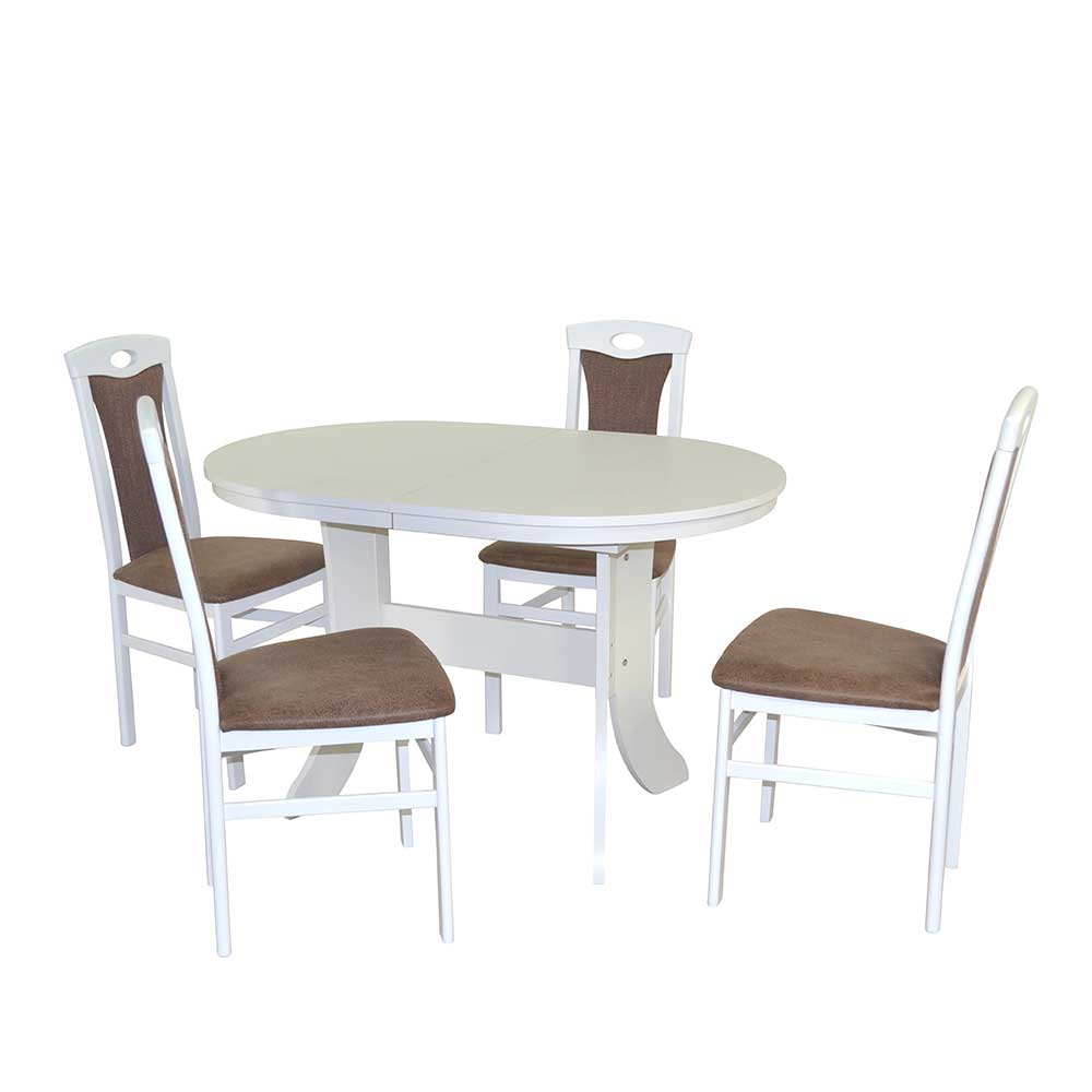 Sitzgruppe ausziehbar Zinsoe mit ovalem Tisch in Weiß & Braun (fünfteilig)