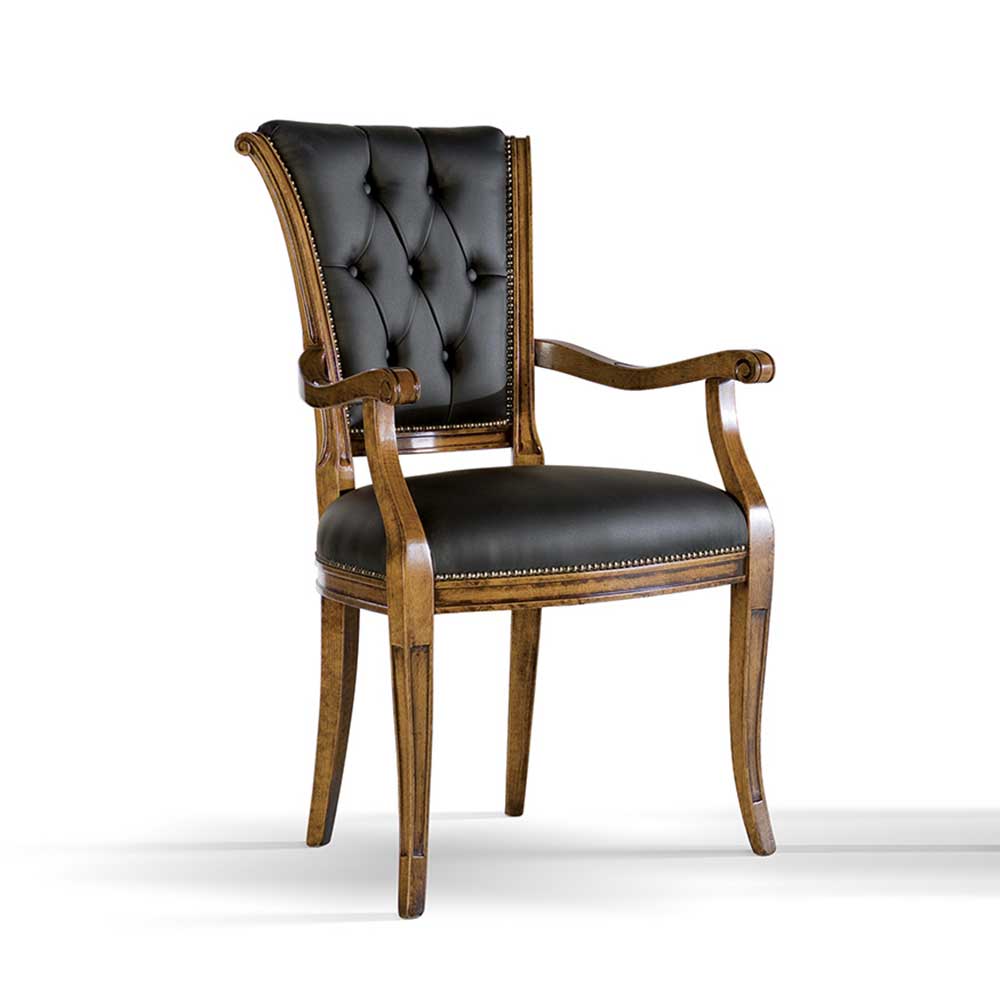 Esstisch Sessel Batros aus Echtleder und Massivholz in italienischem Design