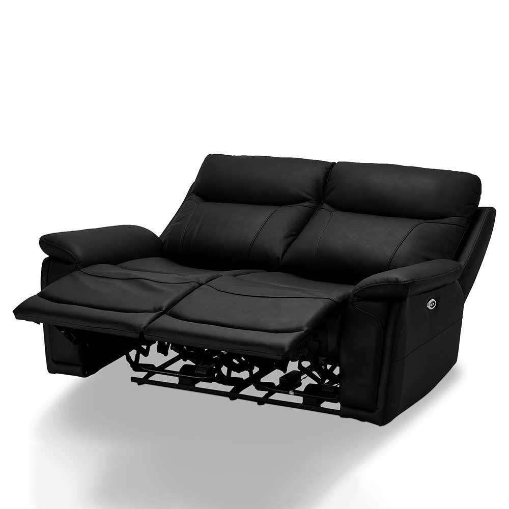 Zweier Leder Sofa Malentra in Schwarz mit Relaxfunktion