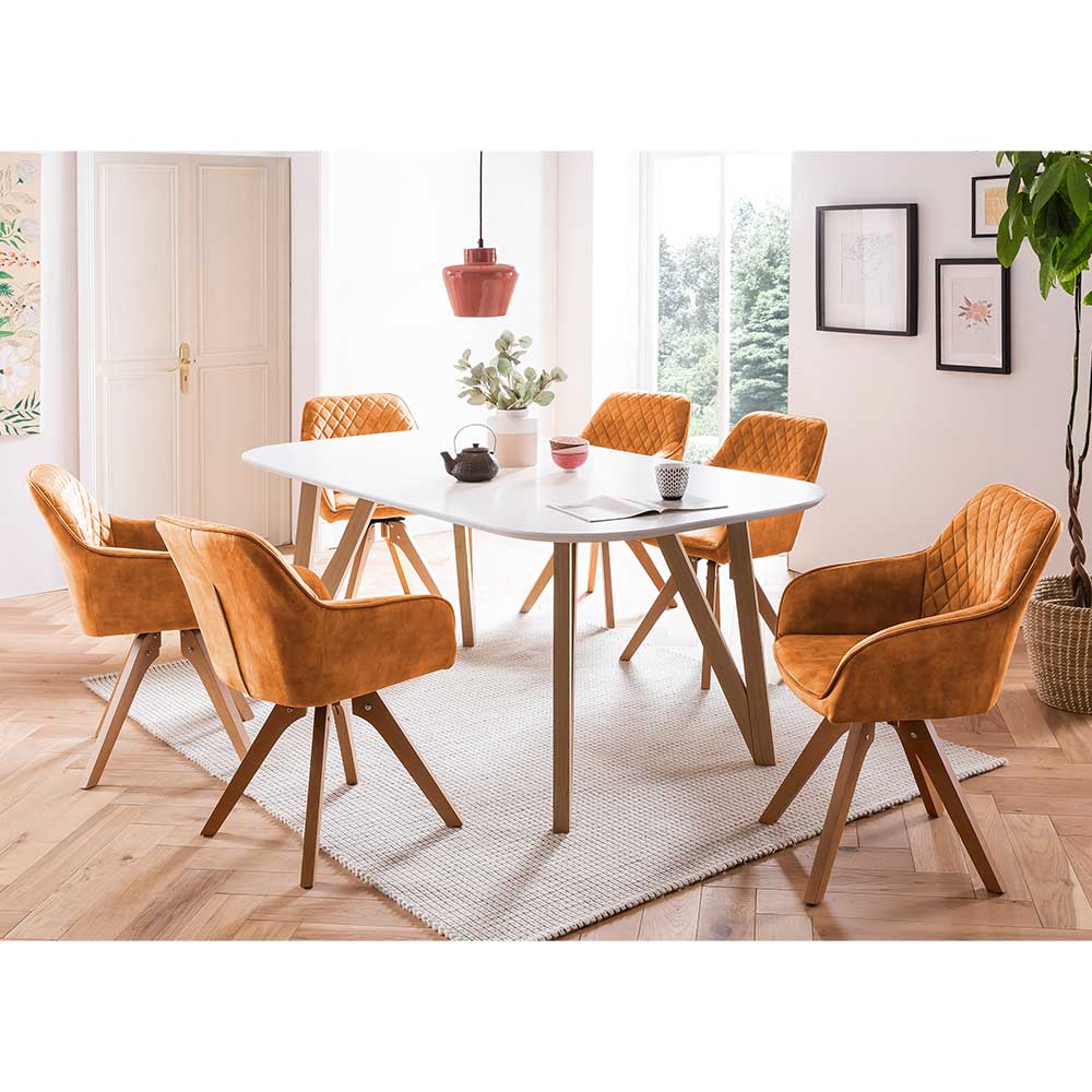 7teilige Essgruppe Room im Skandi Design - Stühle drehbar (siebenteilig)