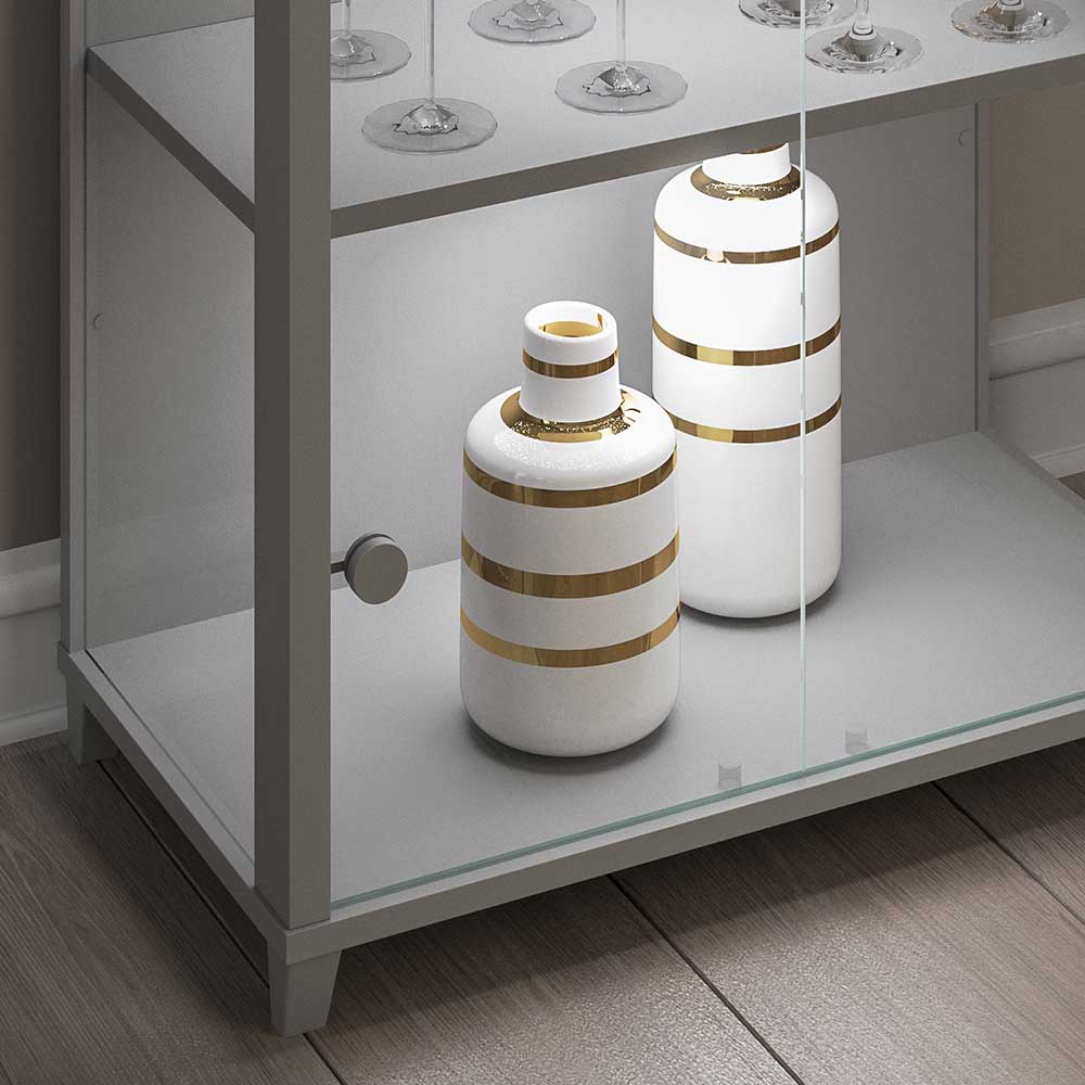 Esszimmer Vitrinenschrank Rasmino in Silberfarben mit LED Beleuchtung