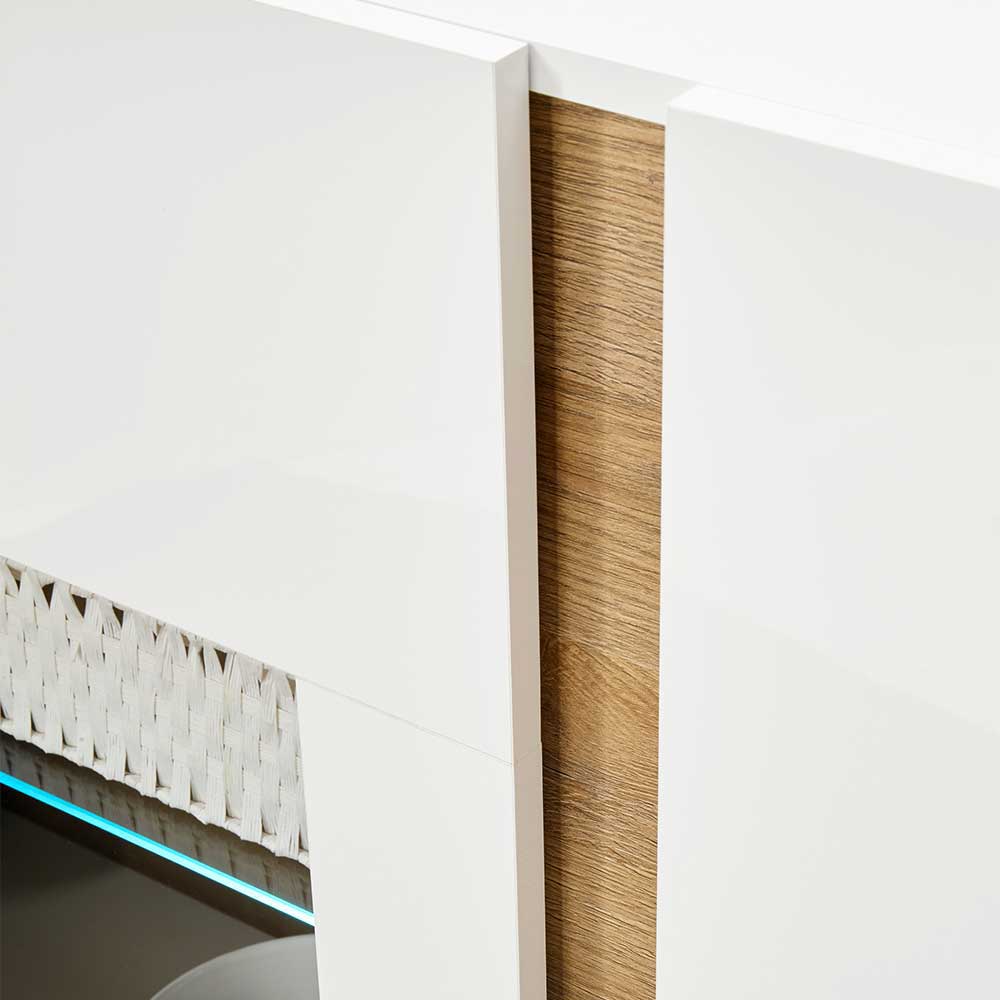 Design Sideboard Franvos in Weiß und Wildeiche Optik mit Glas