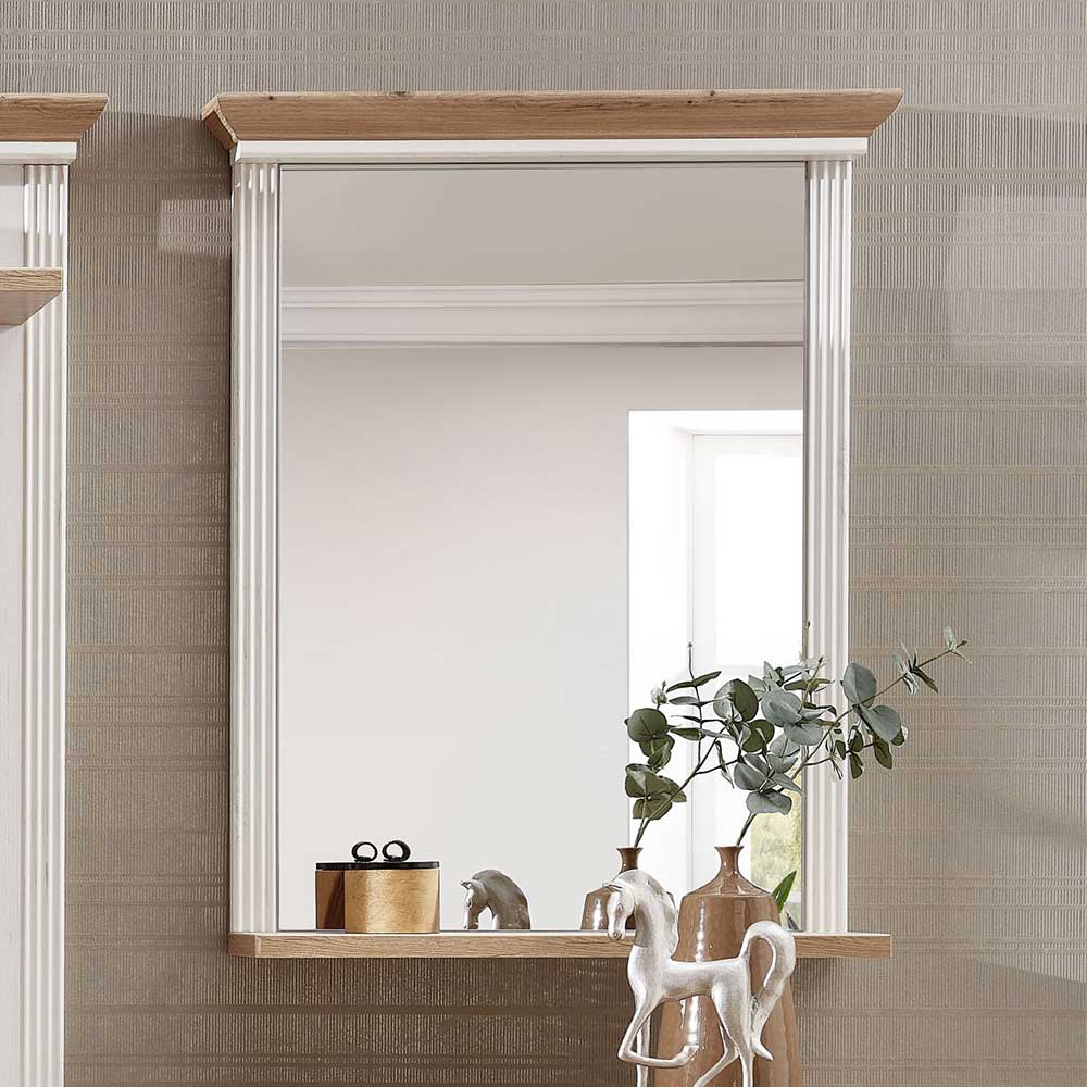 Garderoben Spiegel Lecara in Weiß und Eichefarben im Landhausstil