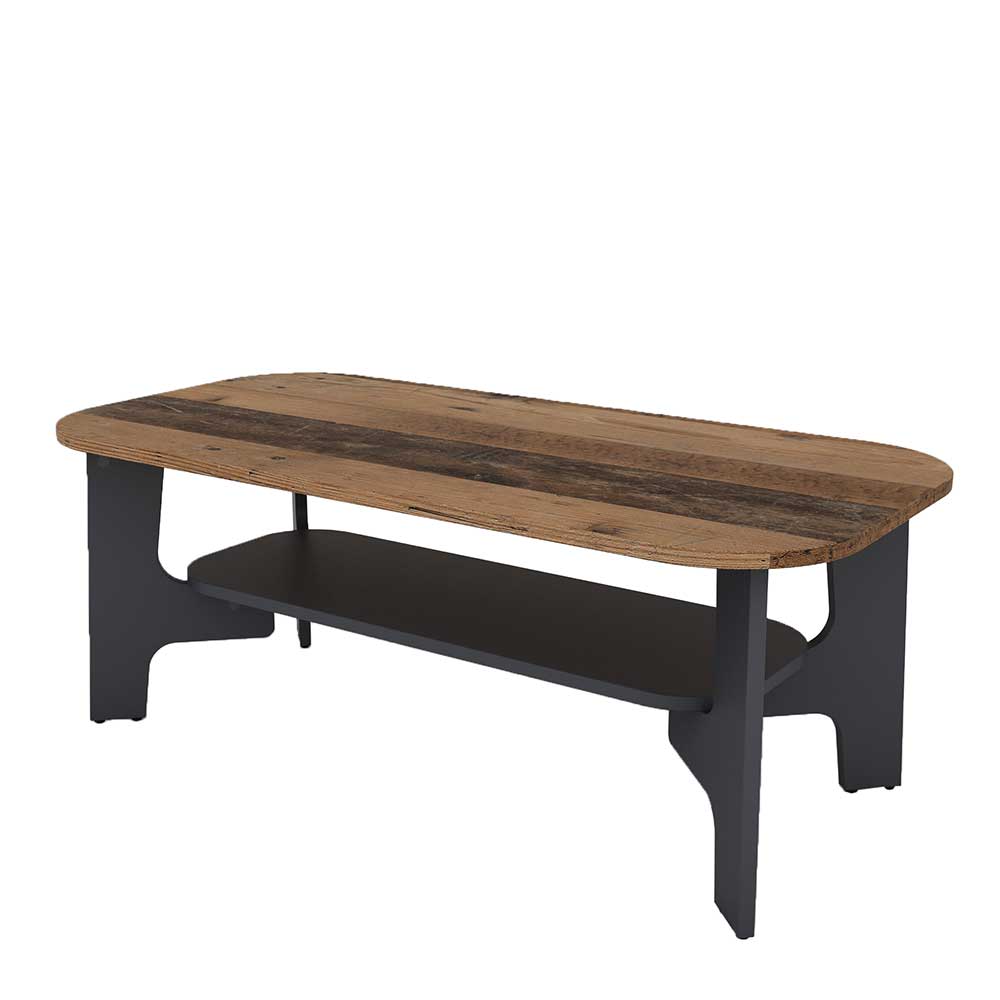 Sofa Tisch Turegada in Dunkelgrau und Holz Antik Optik