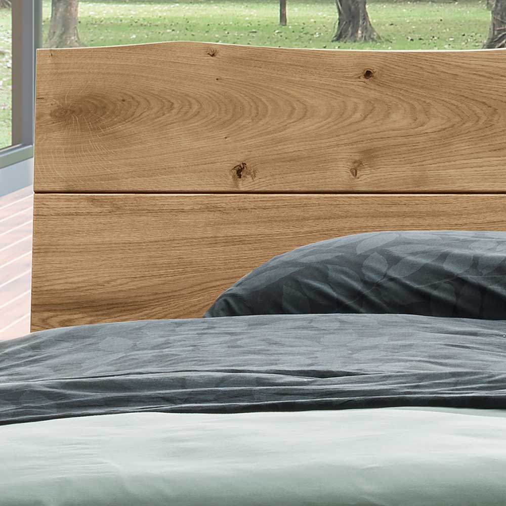 Wildeiche Bett Snaucia inklusive zwei Nachtkommoden mit Kufengestell (dreiteilig)