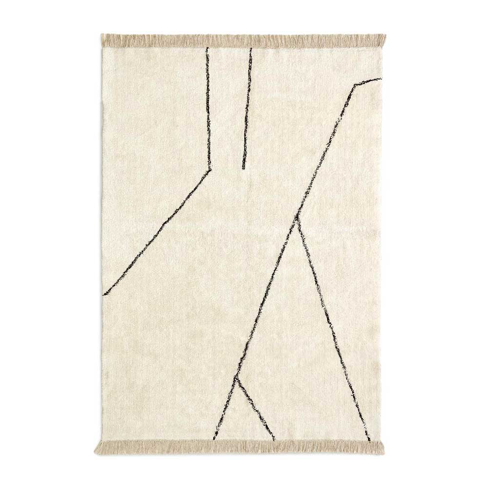 Skandi Design Teppich mit Fransen Kreta in Cremeweiß und Schwarz 230 cm breit