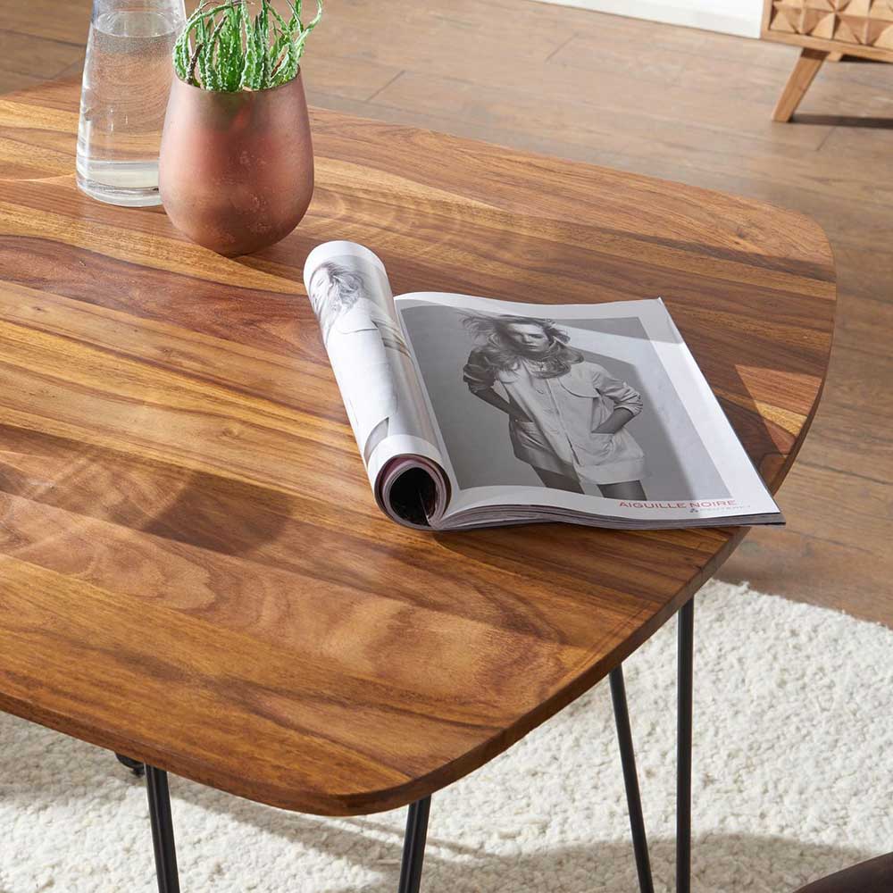 Kleiner Tisch Vodenas aus Sheesham Massivholz und Metall 80 cm breit