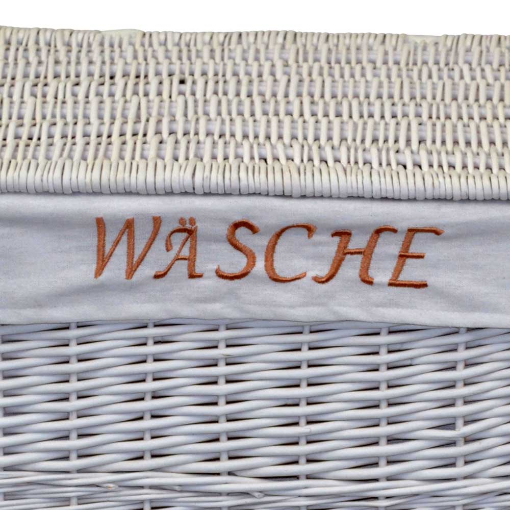 Landhaus Wäschetruhe Jandusc aus Weidengeflecht in Weiß
