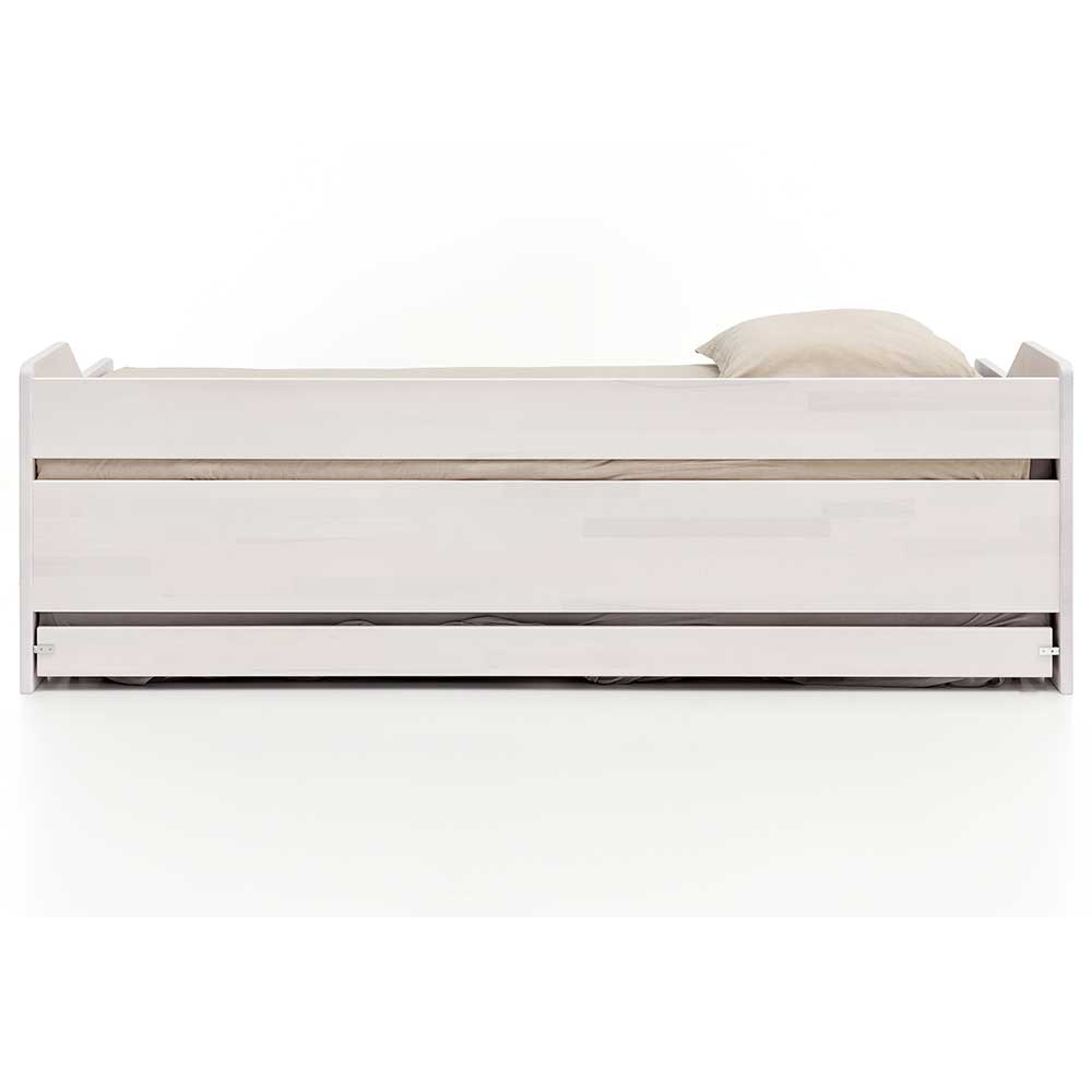 Bett Podian in Weiß Kernbuche massiv mit Ausziehbett