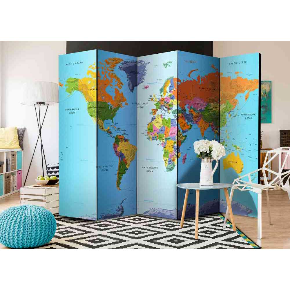 Spanische Wand Corsika mit bunter Weltkarte 5 teilig