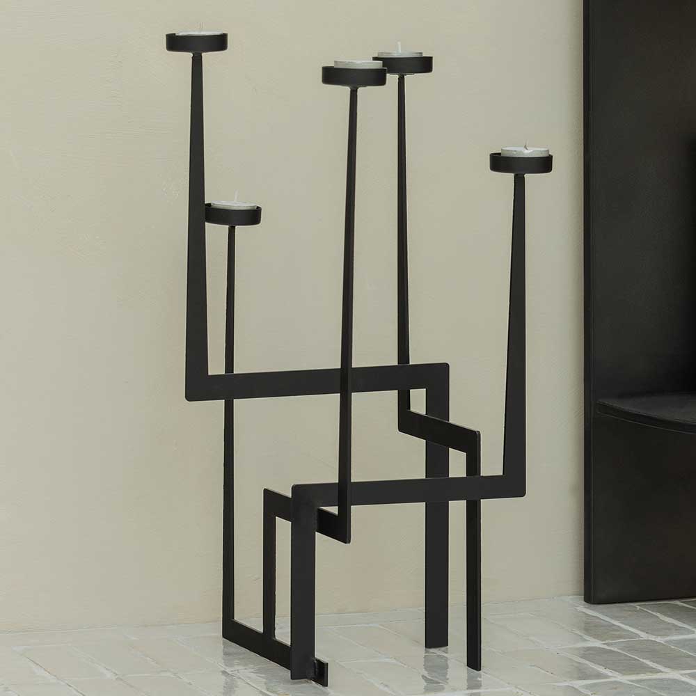 Schwarze Kerzenständer Fanito aus Metall 51 cm hoch (2er Set)