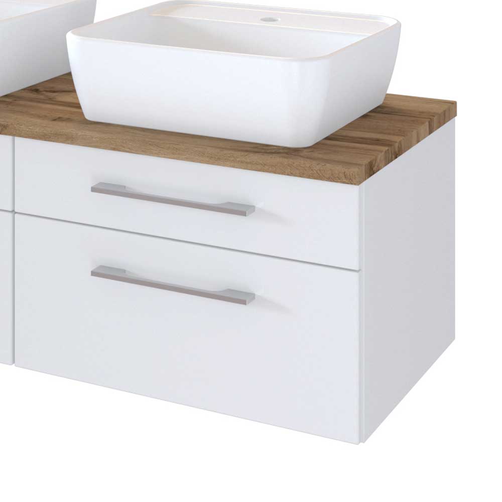 Doppel Waschtischschrank Tropezia in Weiß mit zwei Aufsatz-Waschbecken