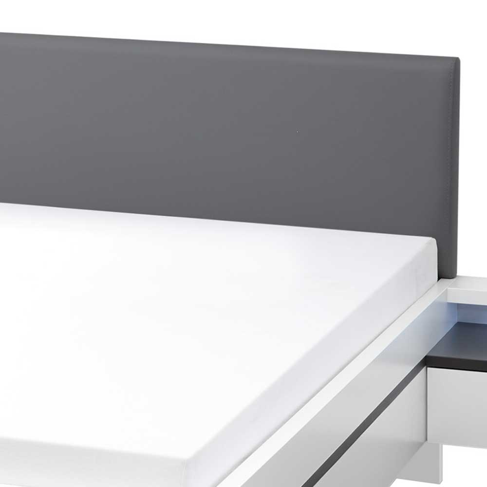 Doppel Bett mit Konsolen Caoran modern in Weiß und Anthrazit (dreiteilig)