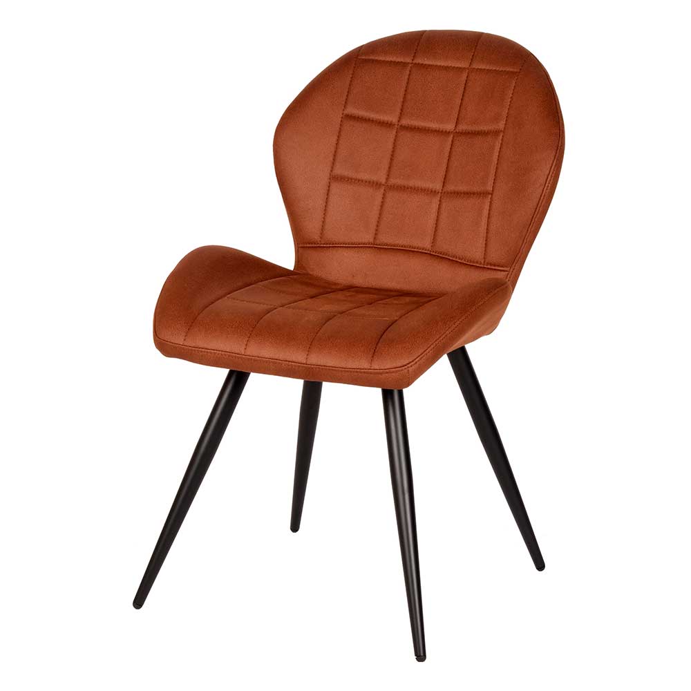 Stuhl mit Metallbeinen Set Cambita in Schwarz Bezug Microfaser Cognac Braun (2er Set)