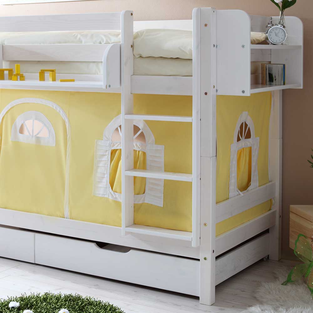Kinderzimmer Bett Maximum aus Kiefer Massivholz in Weiß und Gelb