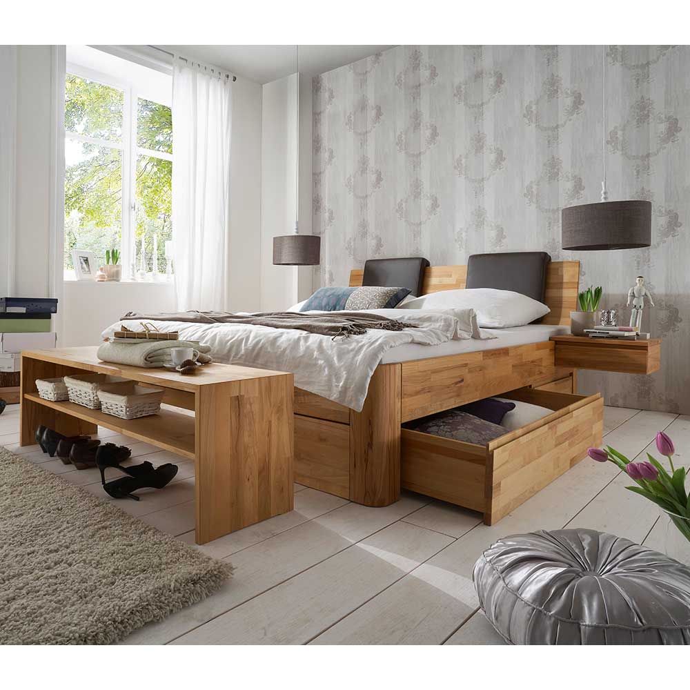 Schlafzimmermöbel Set Anzarote aus Kernbuche Massivholz modern (vierteilig)