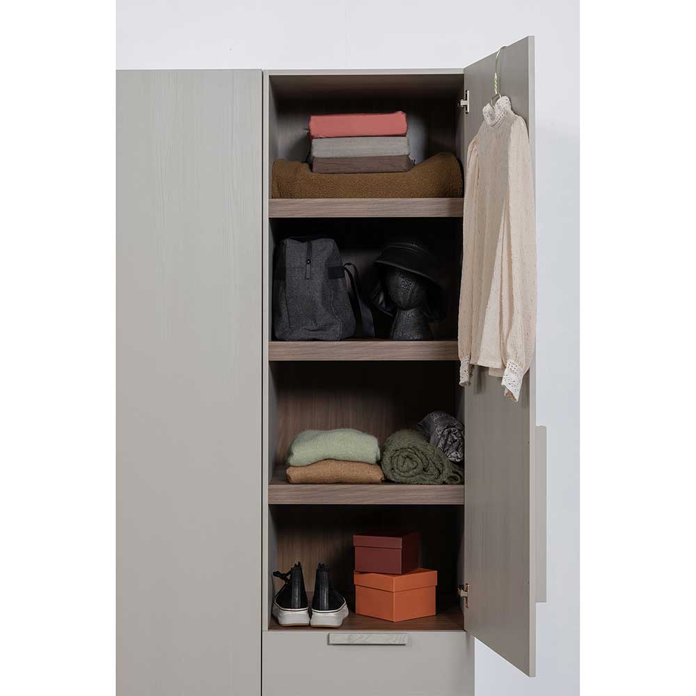 Schmaler Kleiderschrank Padru in Grau mit drei Schubladen