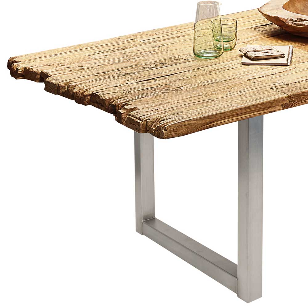 Esszimmer Tisch Genn aus Teak Recyclingholz und Stahl mit Bügelgestell