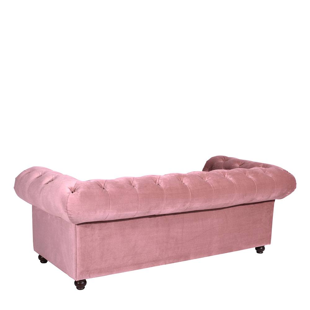 Chesterfield Dreisitzer Couch Rosa Delurian 216 cm breit und 100 cm tief