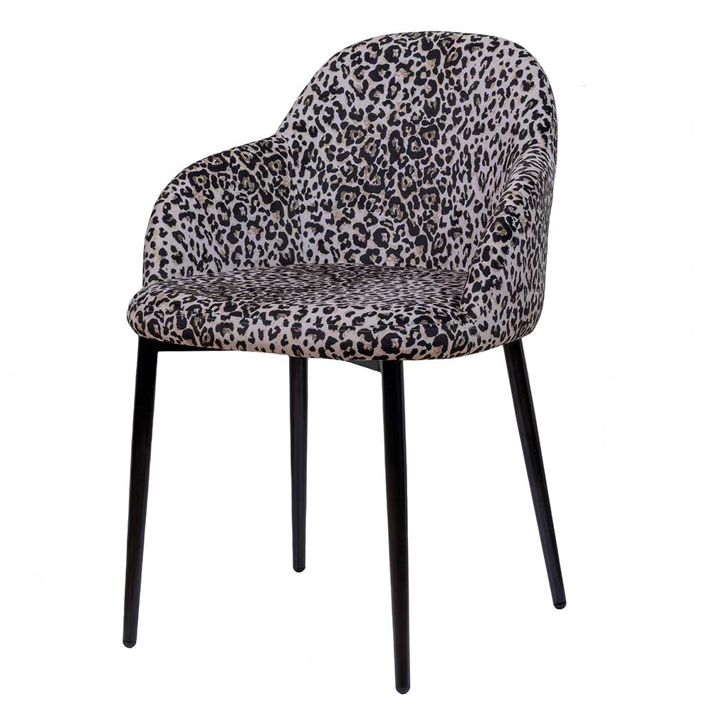 Moderne Design Stühle Sarojasia aus Samt und Metall mit Leo Print (2er Set)