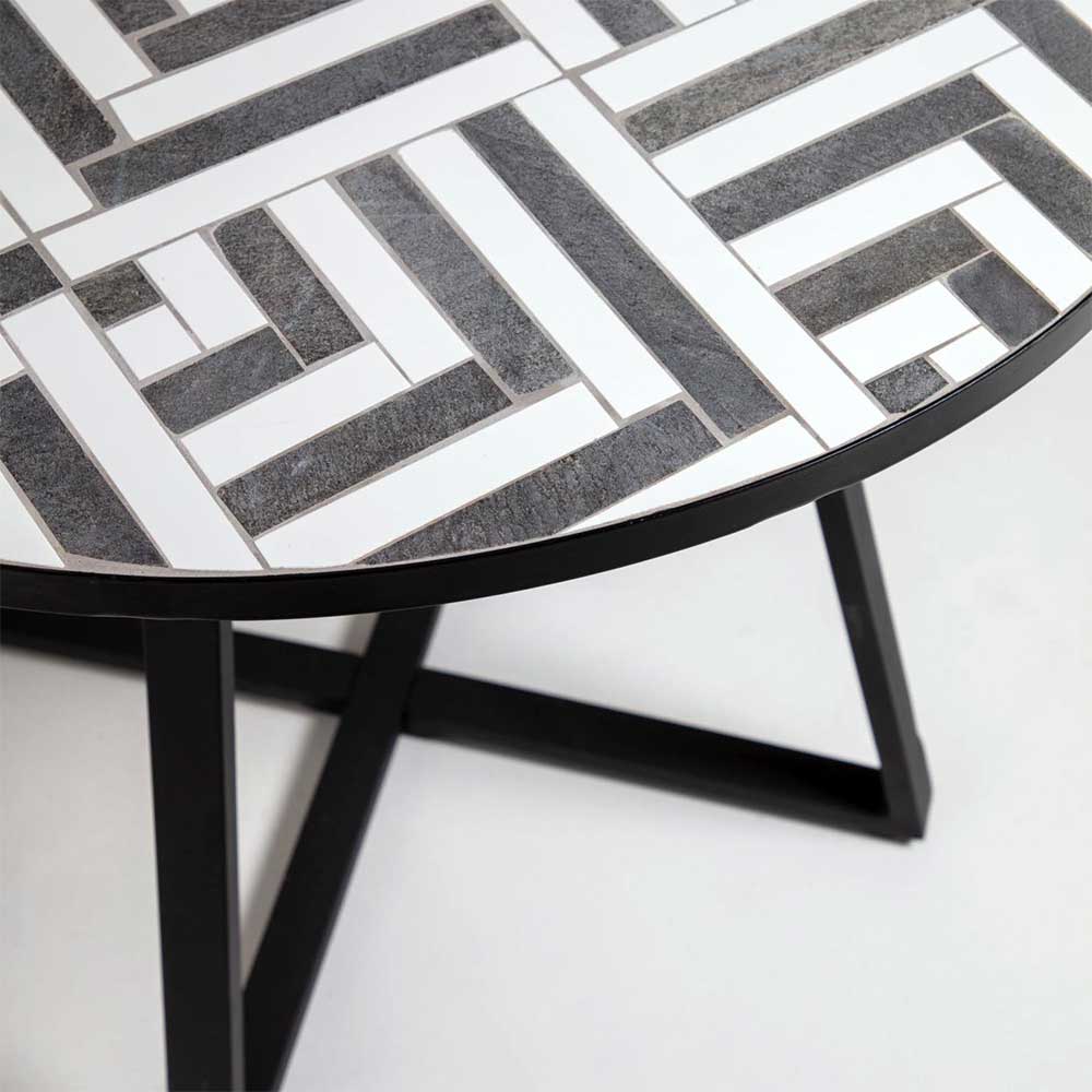 Mosaik Tisch Medinus in Schwarz & Weiß mit Bügelgestell