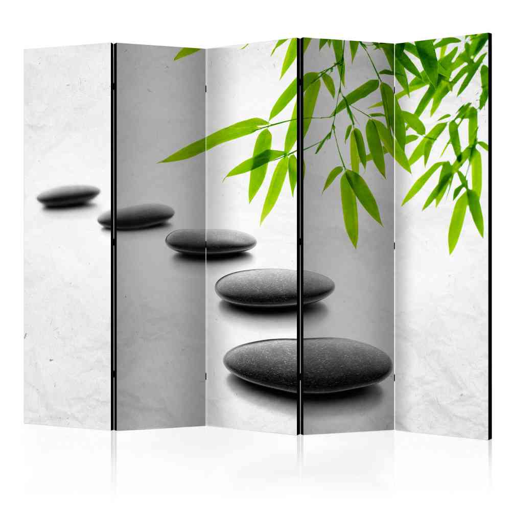Moderner Paravent Molo im Zen Design mit Bambus und Steinen 225 cm breit
