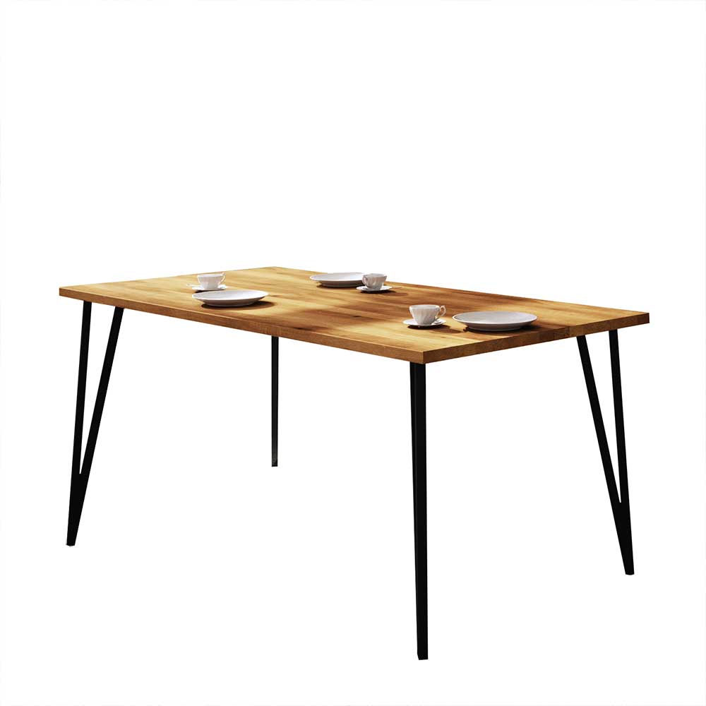 Tisch Cariasca aus Wildeiche Massivholz und Stahl 100 cm tief