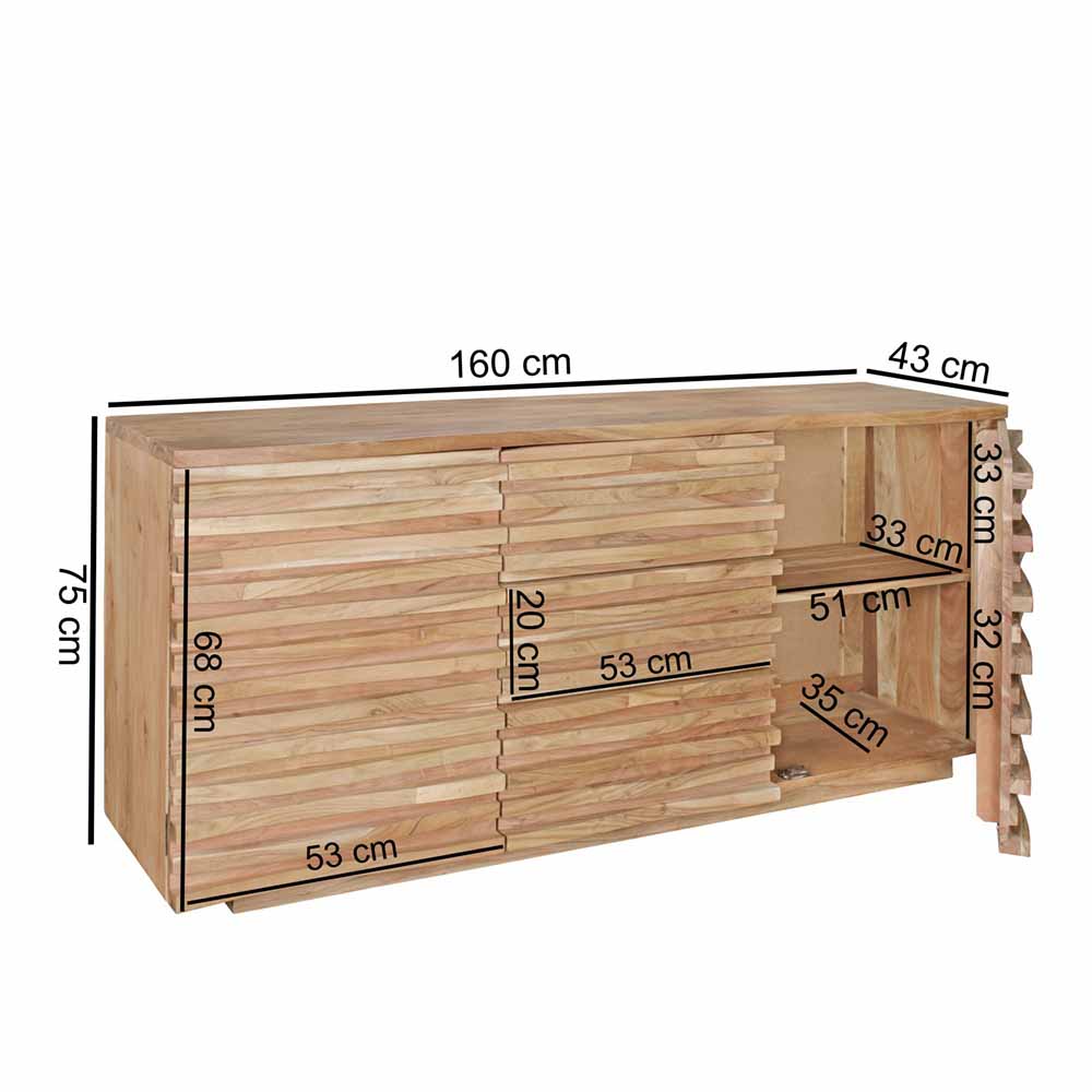 Design Sideboard Montuna aus Akazie Massivholz 160 cm breit