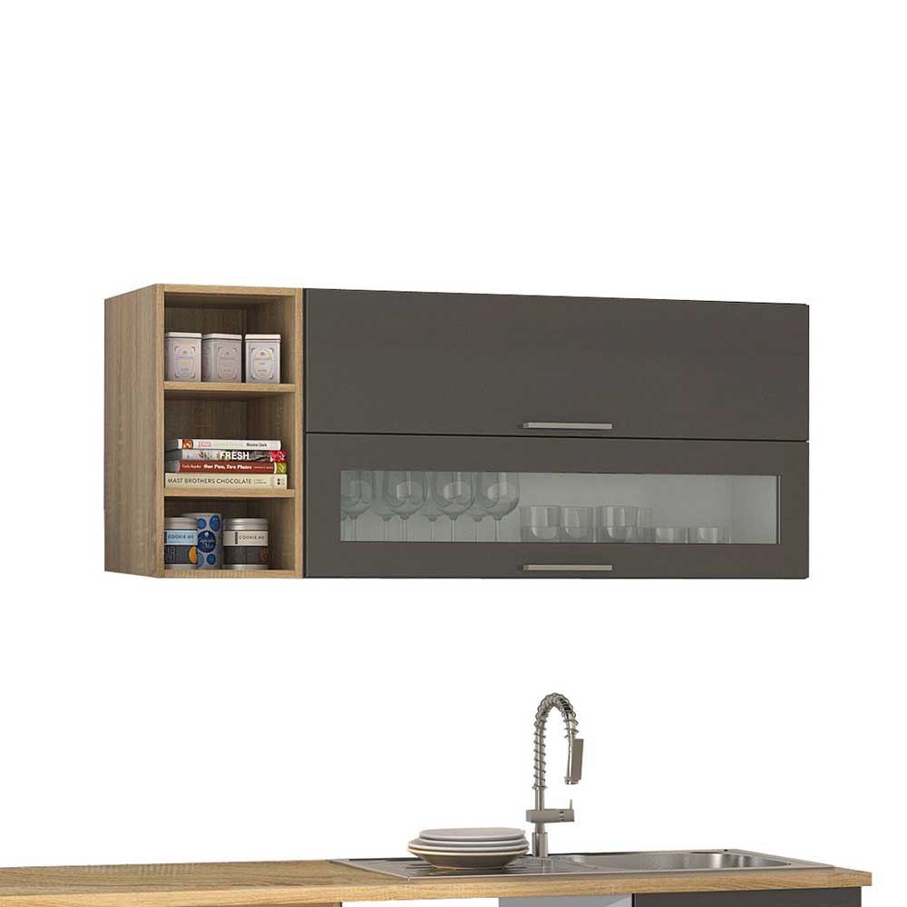 Hochglanz Küchenmöbel Set Fermona in Grau 310 cm breit (neunteilig)