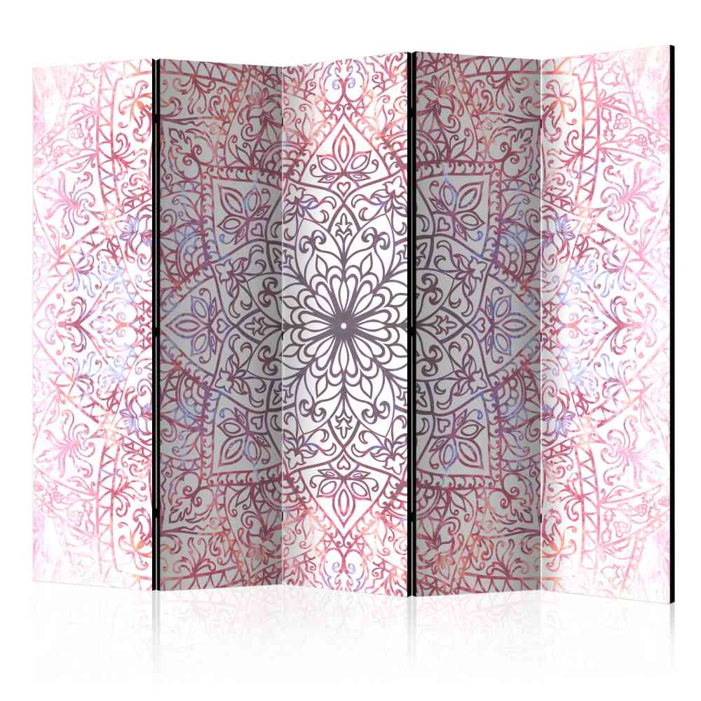 Paravent Trennwand Udemer in Pink und Weiß mit Mandala Motiv