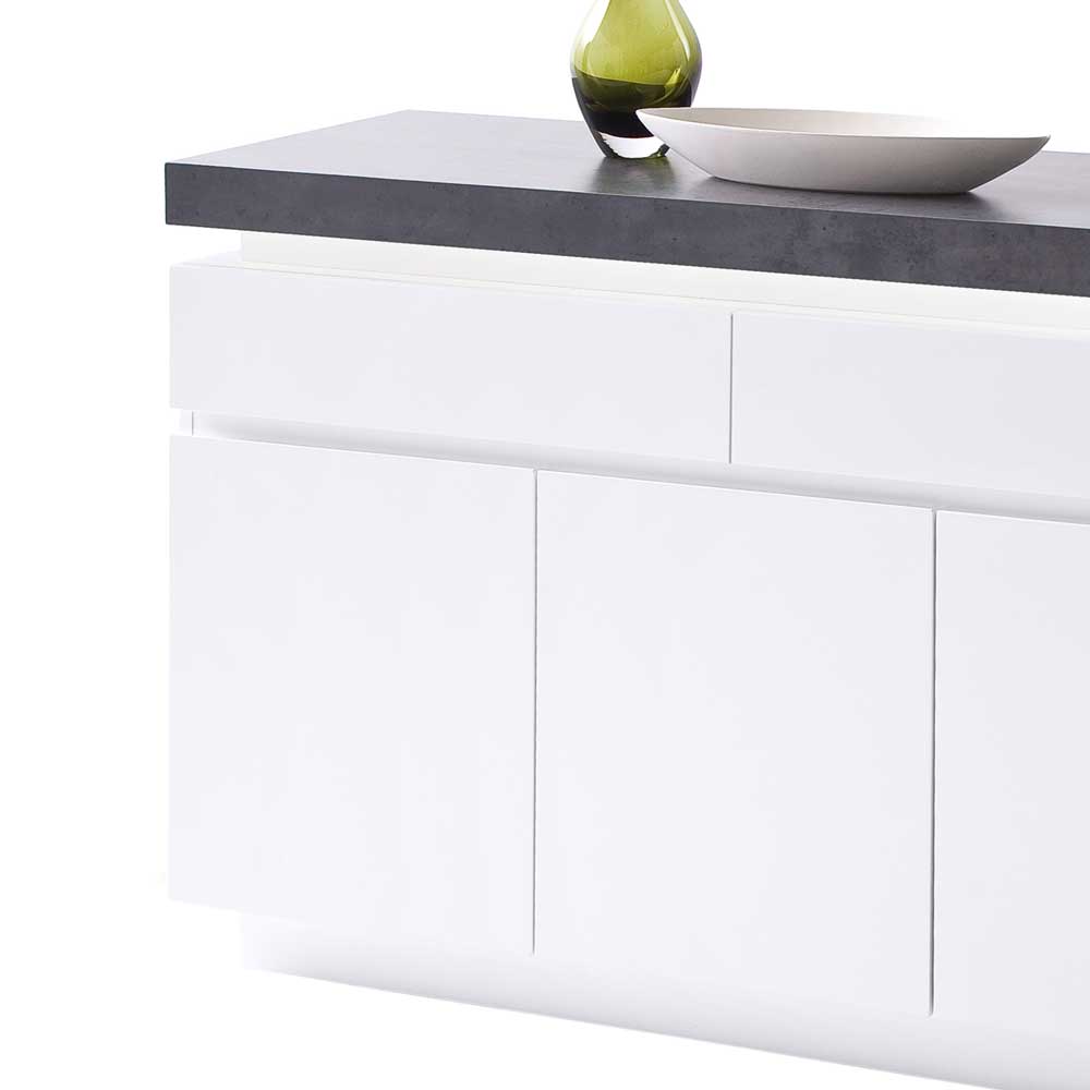 Design Sideboard Croscon in Weiß Grau mit dimmbarer Beleuchtung