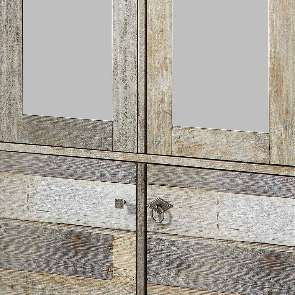 Dielenkleiderschrank Scopelos im Dekor Treibholz Grau mit Spiegeltüren