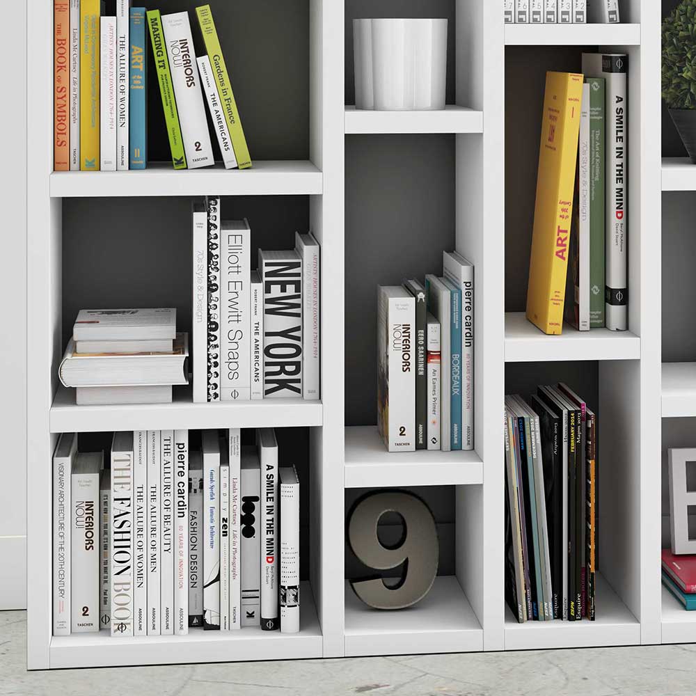 Hochglanz Bücherregal Shian in Weiß 145 cm breit