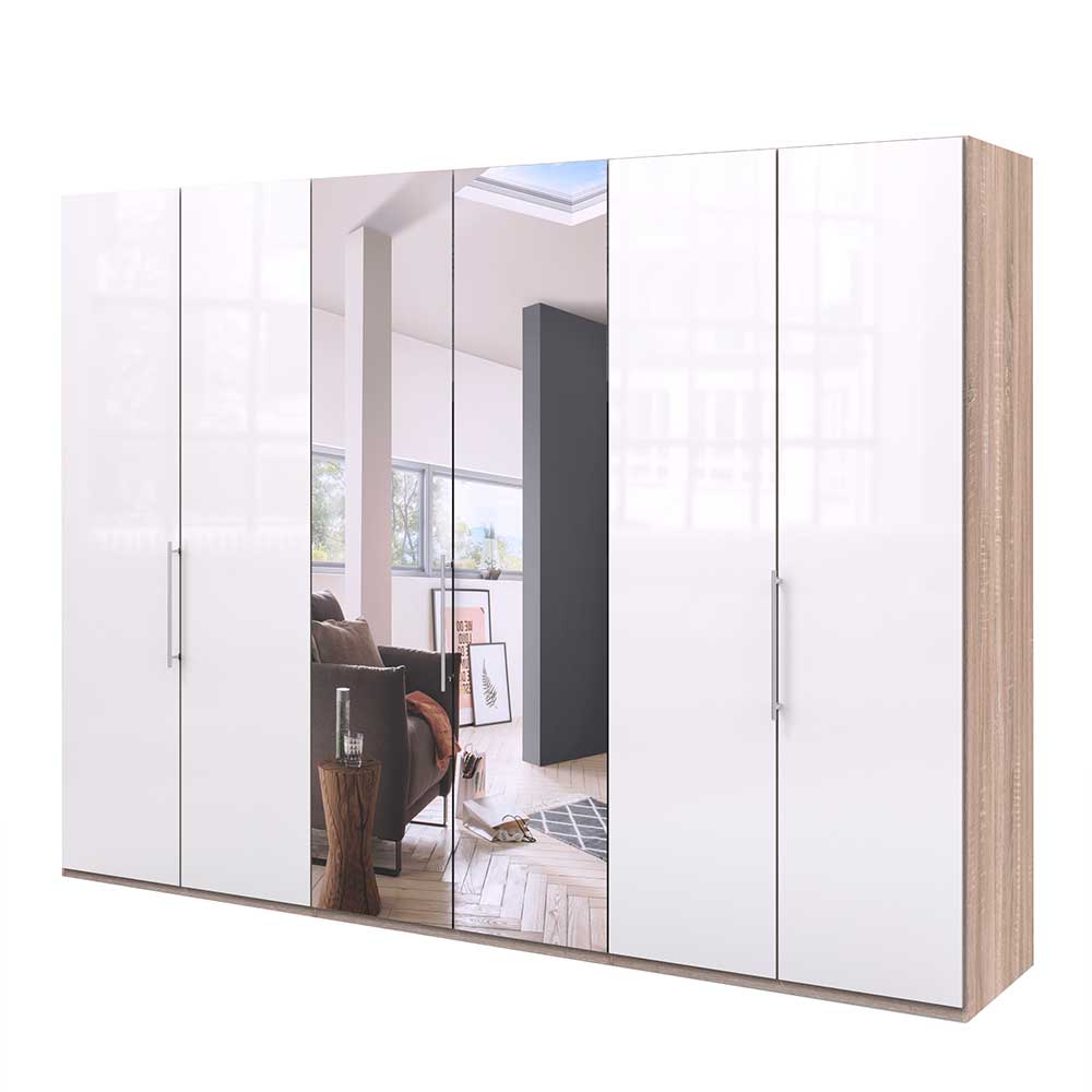 Spiegel Schlafzimmerschrank Andryas mit Falttüren in Weiß und Eiche Sägerau