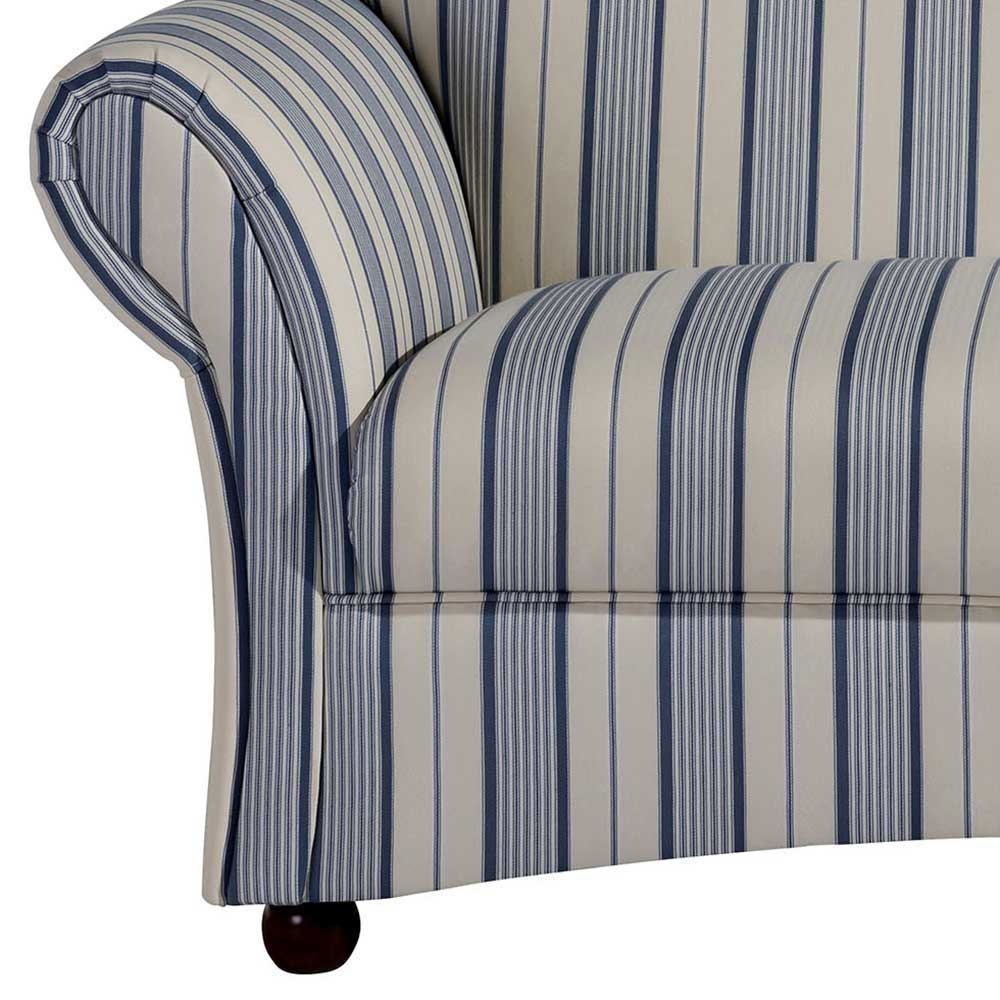 Landhausstil Wohnzimmer Couch Cessey in Blau und Weiß mit Streifenmuster