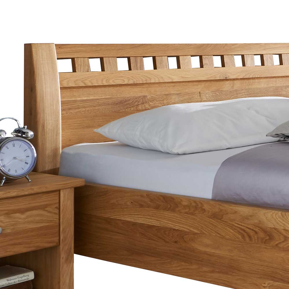 Bett mit Nachtkonsolen Jelsica aus Wildeiche Massivholz geölt (zweiteilig)