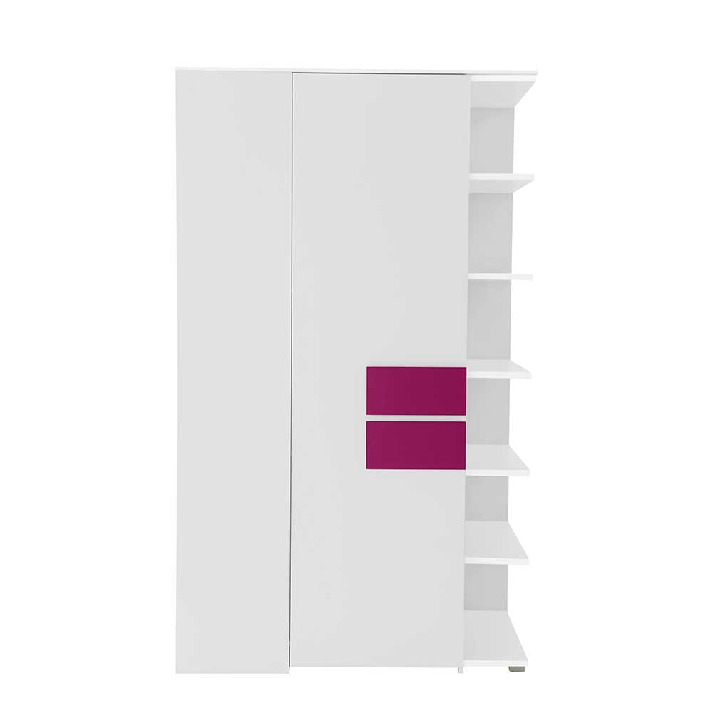 Eck Kleiderschrank Tidesco in Weiß Pink mit Regal