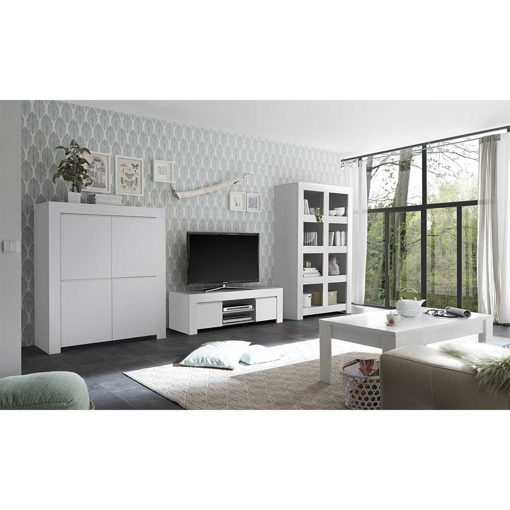 Wohnzimmermöbel Set Avenso in Weiß modern (vierteilig)