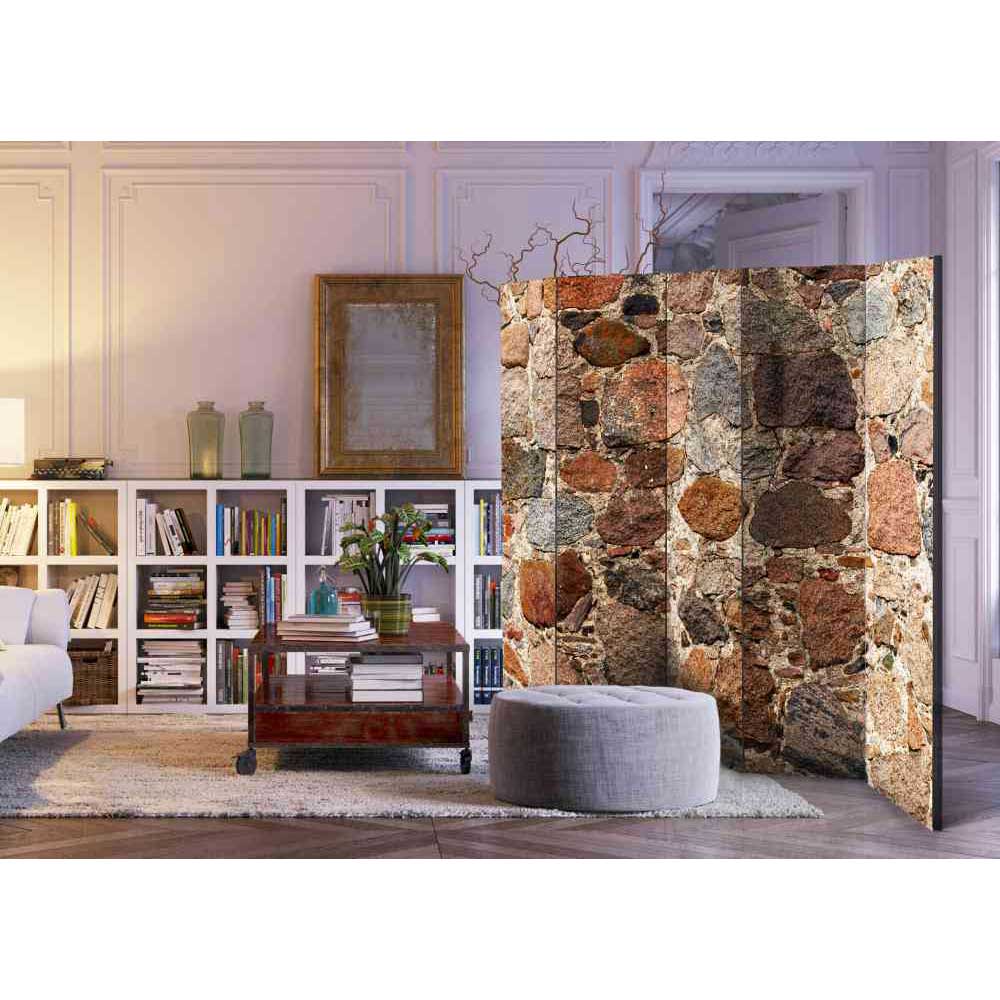 Raumteiler Paravent Dresconio mit rustikalem Natursteinmauer Motiv 225 cm breit