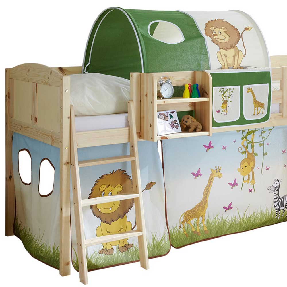Kinderzimmerbett Wexford aus Kiefer Massivholz mit Zootieren
