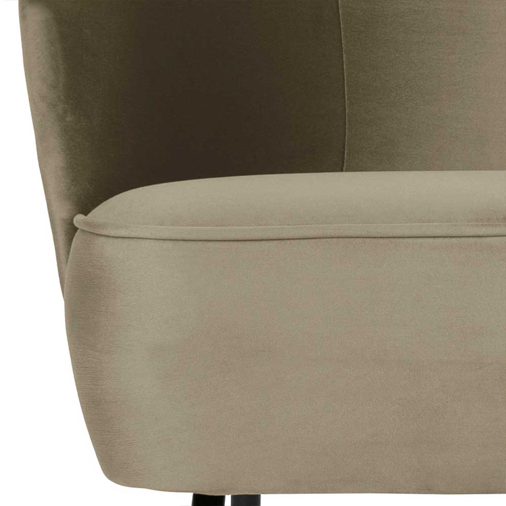 Lounge Sessel Romitella in hell Khaki Samt mit Vierfußgestell aus Metall