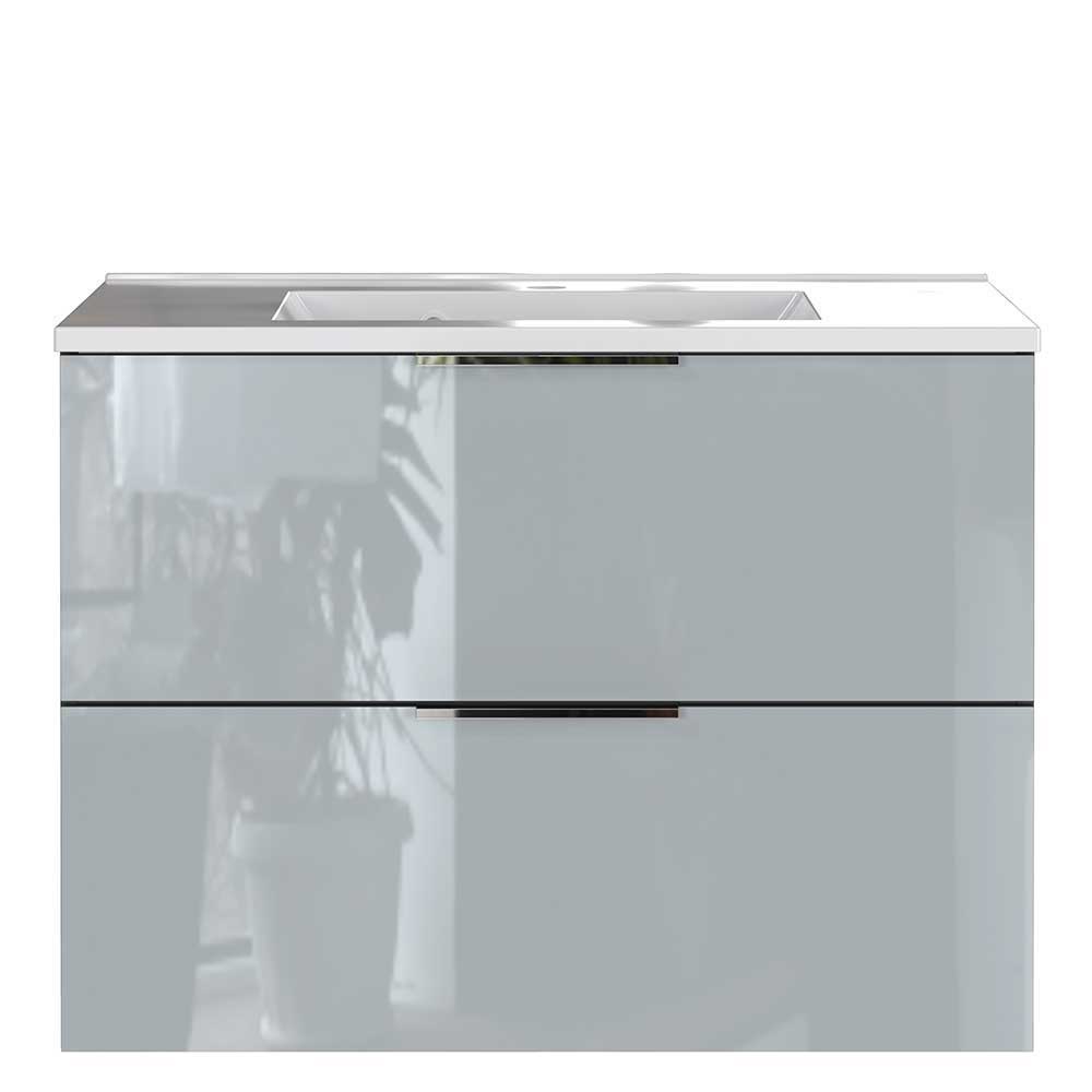 Badmöbel mit Waschbecken Ontentas in Grau Front glasbeschichtet (dreiteilig)