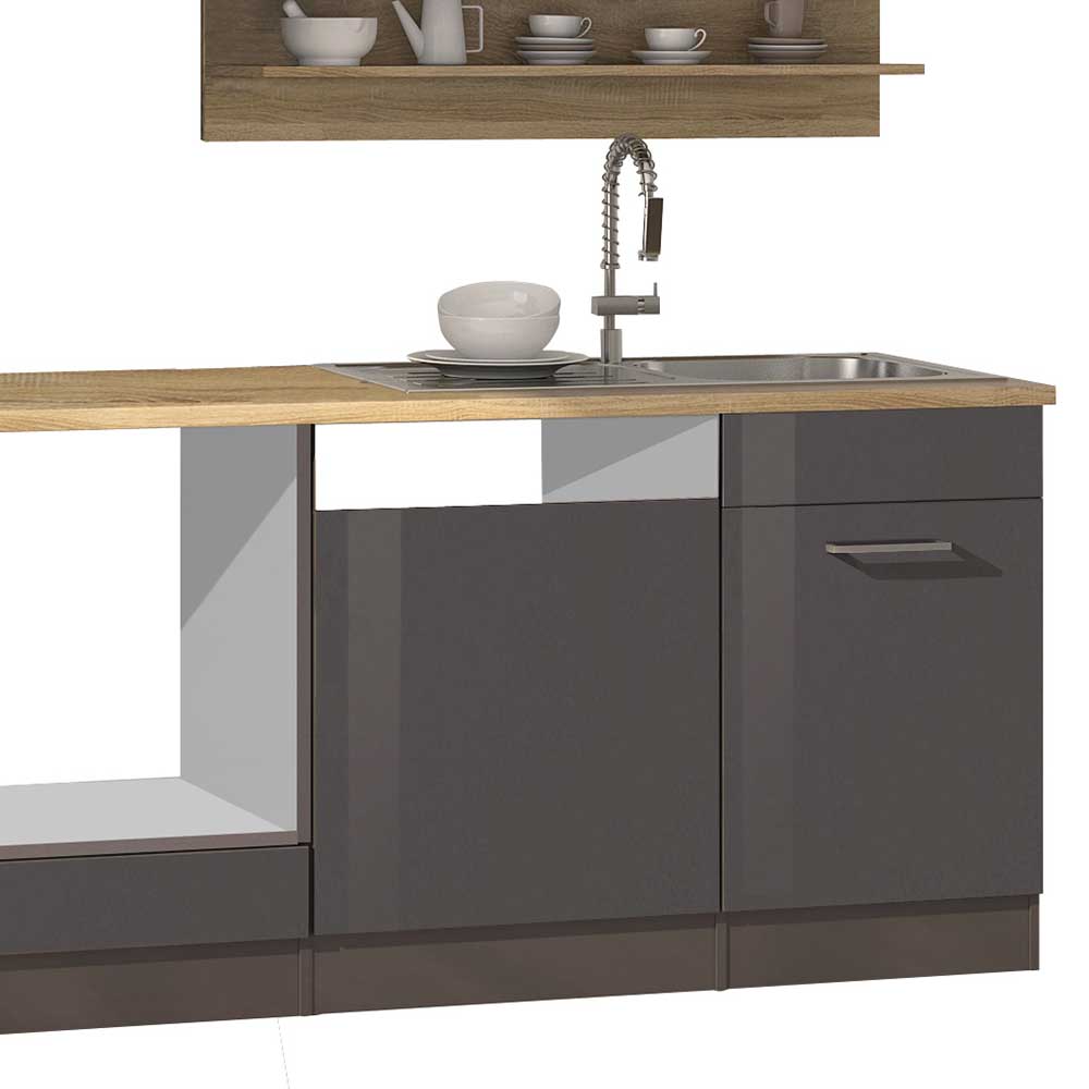 Hochglanz Küchen Möbel Kombi Fermona in Grau 280 cm breit (neunteilig)