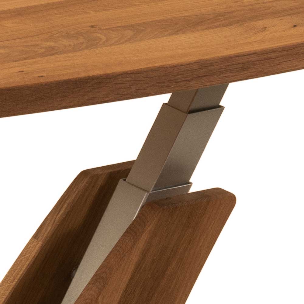 Lift Sofa Tisch Brando aus Wildeiche Massivholz und Sicherheitsglas Ablage