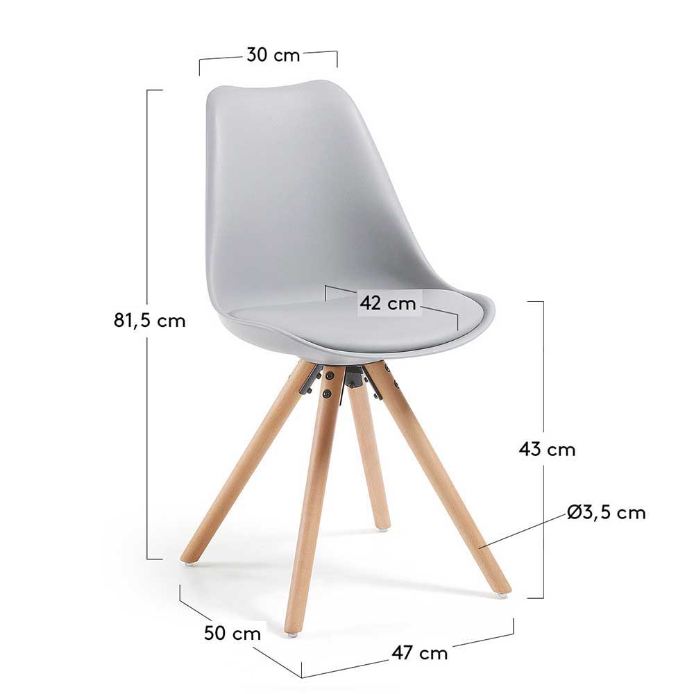 Stühle Taclas mit Schalensitz in Hellgrau und Holzbeinen aus Buche (4er Set)