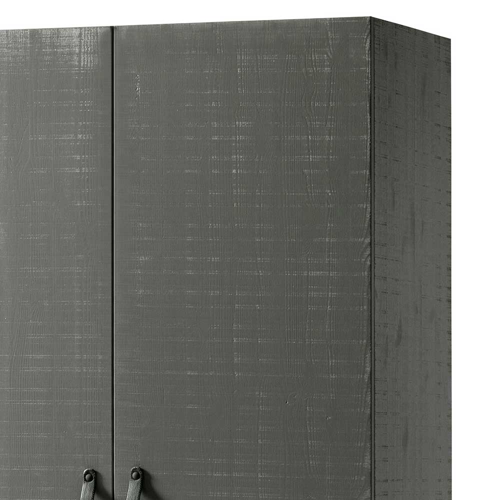 Massivholz Kleiderschrank Nolviran in Grau und Schwarz aus Kiefer