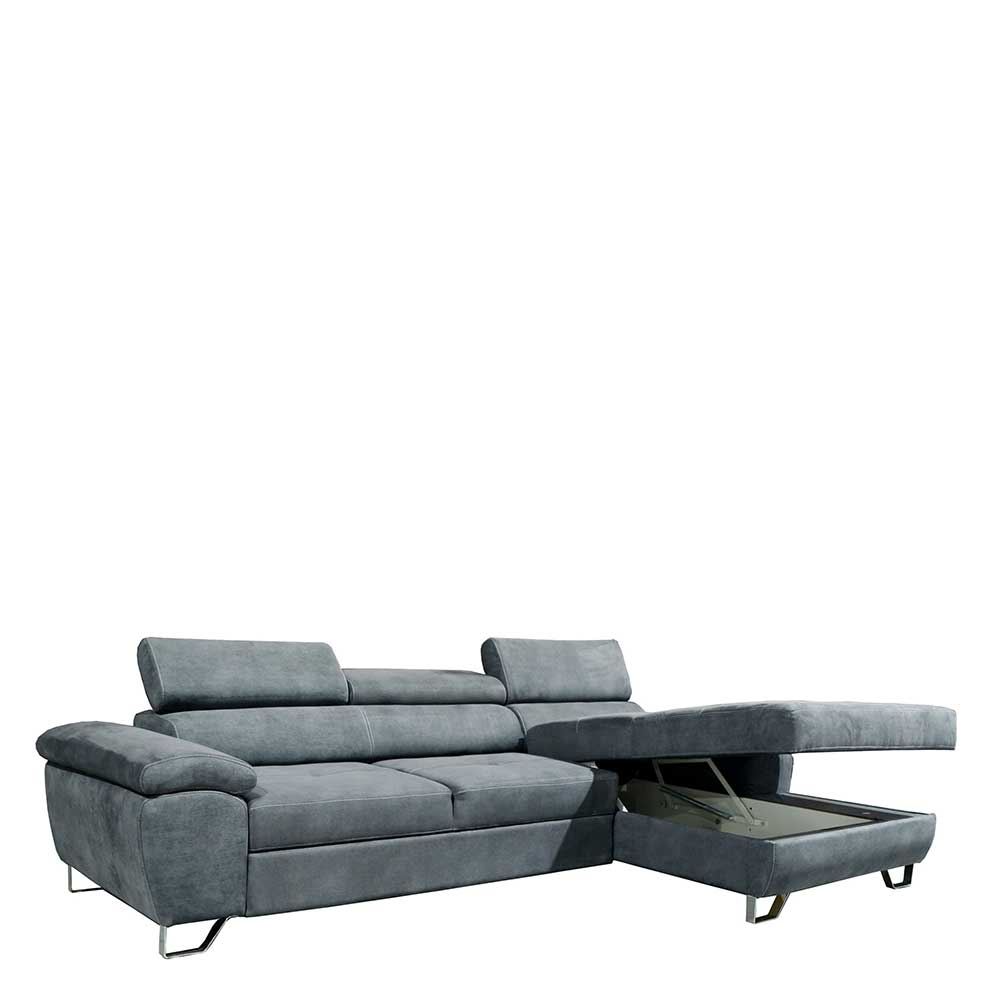 Graue Sofa Eckgarnitur Relivio mit verstellbarer Rückenhöhe und Schlaffunktion