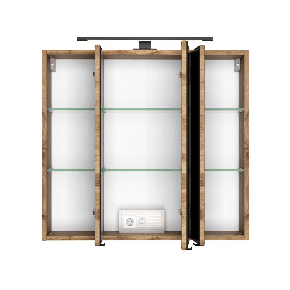 Komplettes Badezimmer Set Steno im Wildeiche Dekor mit LED Beleuchtung (fünfteilig)