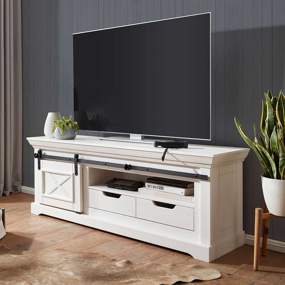 Landhaus Fernsehboard Lamodina in Weiß mit Schiebetür