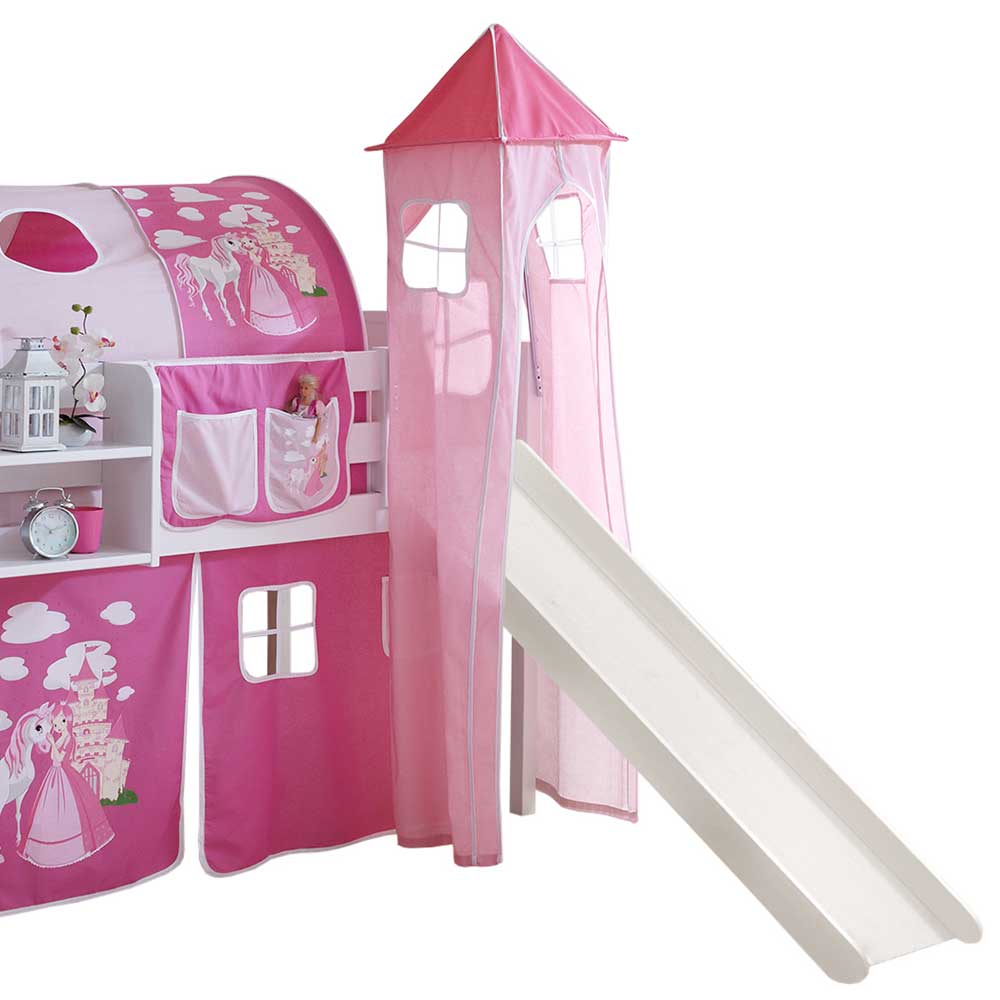 Kinder Hochbett Trashing im Prinzessin Design mit Rutsche und Turm